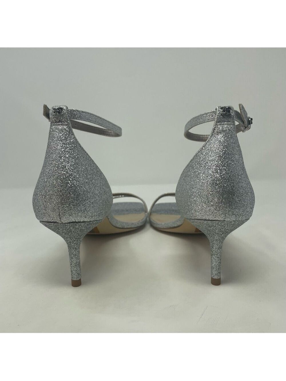 NIB Sam Edelman Peonie Ankle Strap Leather Kitten Heel Sandals in Silver Glitter - Picture 7 of 13